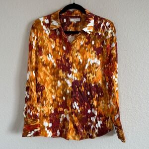 Lafayette 148 Small Abstract Silk Button Down Shirt Corpcore Career Quiet Luxury